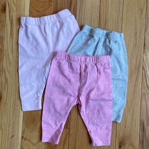 3 pairs 0-3 month pink and grey Cloud Island pants
